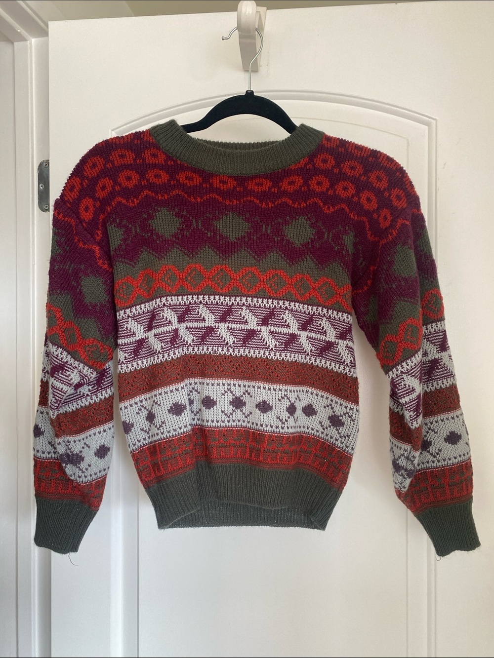 Vintage 80s Bonjour International Kids Sweater Fair Isle Youth Medium (10-12)